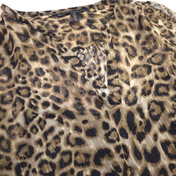 White House Black Market Leopard Print Gold Strip Sheer Dress Sz 4 - Picture 8 of 12